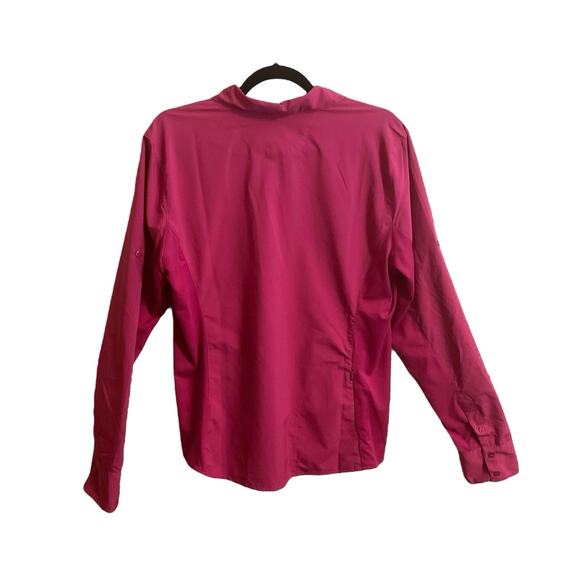 Merrell Women Size M Fuchsia Long Roll Tab Sleeve Button Up Hiking Travel Shirt - Picture 10 of 14